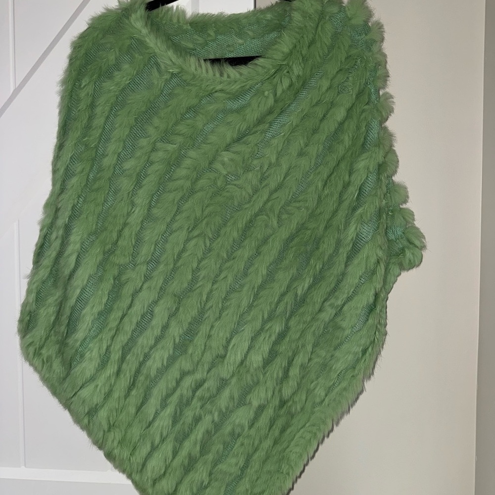 Green Faux Fur Poncho